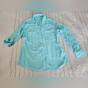 Express Women's Solid Two Pocket Portofino Shirt, Size L, Blue
